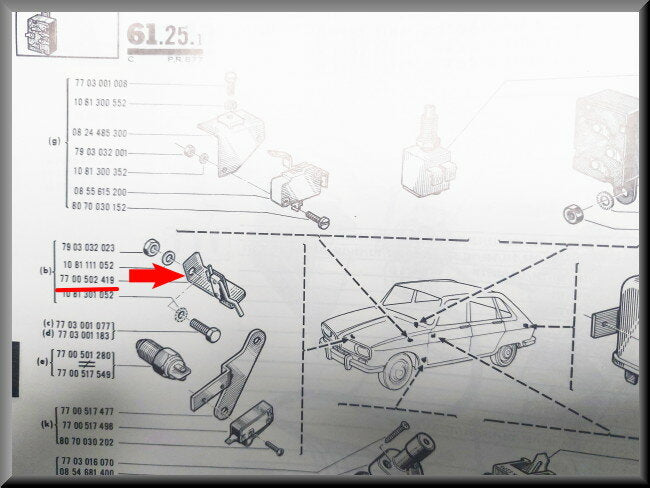 Contacteur de feux stop avec support de fixation – Renault 16 – OEM 7700502419