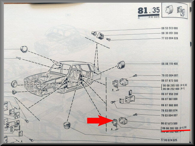 Opvulplaatje slotvanger achter (0.5 mm) – Renault 16 – OEM 0608295100