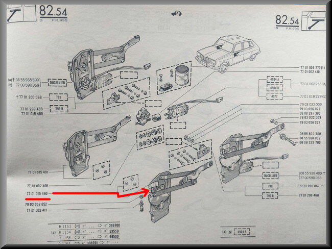 Ruithef mechaniek voorzijde links (eerste type) – Renault 16 TS - TX (eerste type) – OEM 7701015490