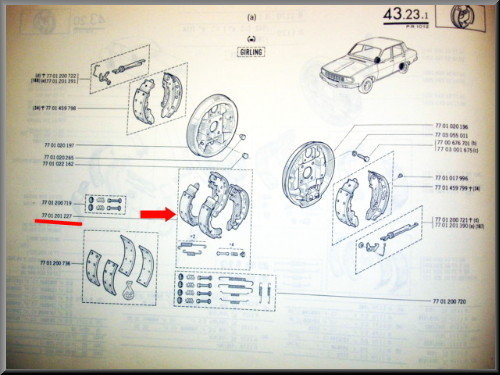 Remschoenen Girling – Renault 12 – Renault 15 - Renault 17 - OEM 7701201674