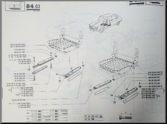 Kit de rails de guidage sièges avant – Renault 16 TS, L – OEM 0857758111 / 087000940 / 087000980 / 0857577911 / 08700090