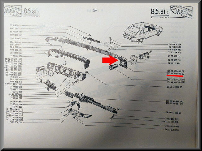 Dashboarddeel rechts – Renault 16 TX – OEM 7700573686 – Used