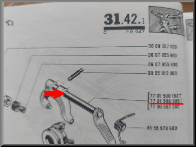 Arbre d'embrayage (17,6 cm SANS fourchette) – Renault 16 type 1 – OEM 7701508999