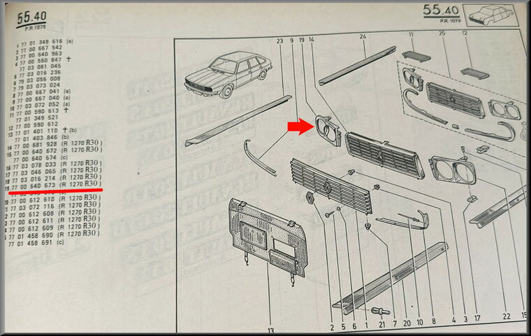 Koplamp frame rechts (New Old Stock) – Renault 30 (1270)– OEM 7700640673 – New