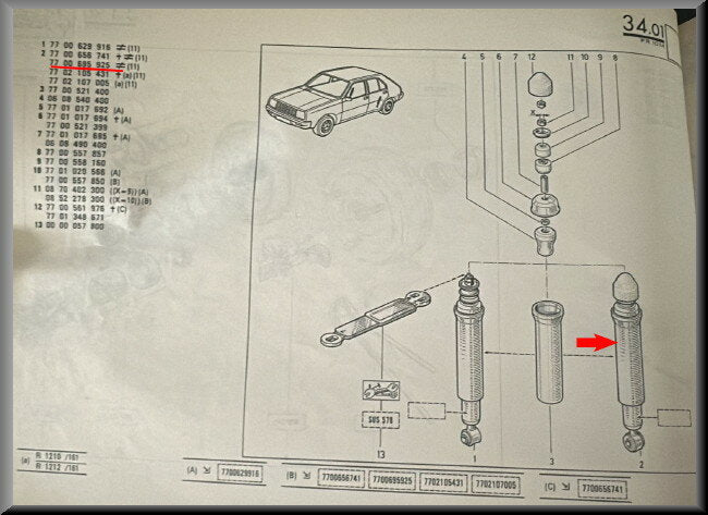 Schokdempers achterzijde – Renault 14 – OEM 7700695925 – NOS