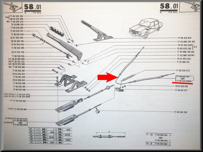 Câble de frein à main arrière – Renault 12 Gordini, Renault 17 TS – OEM 7700534050
