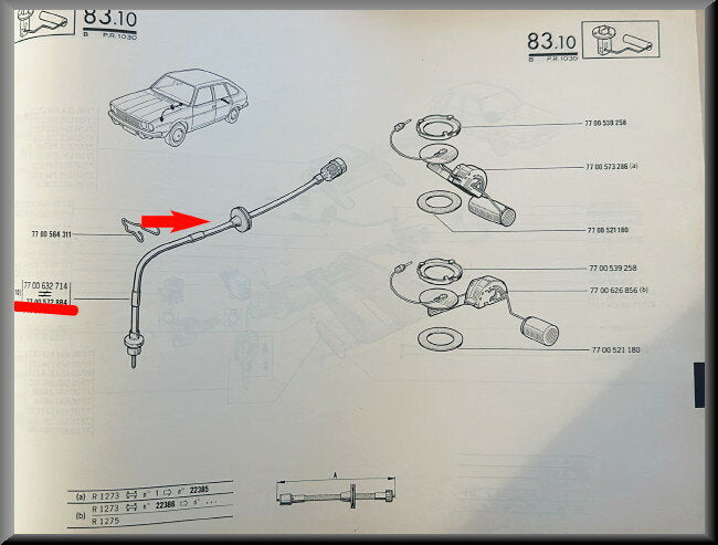 Câble de compteur de vitesse – Renault 20 - Renault 30 – OEM 7700572884 – NOS