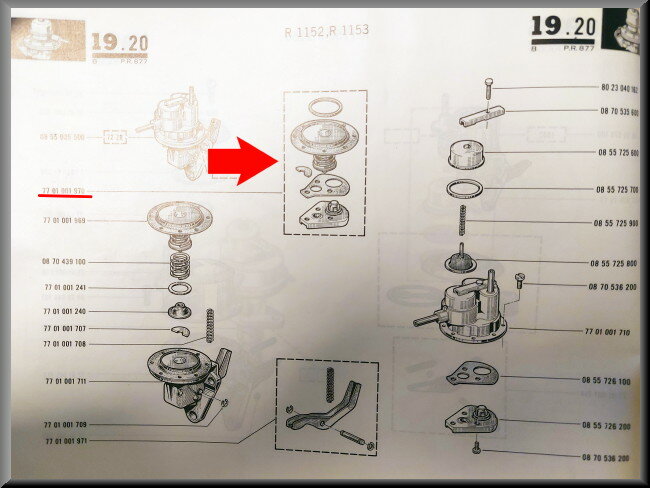 Kit de réparation pompe à essence – Renault 16 – OEM 7701001970