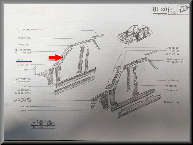 Profil de vitre avant droit – Renault 12 – OEM 7700513139 – NOS