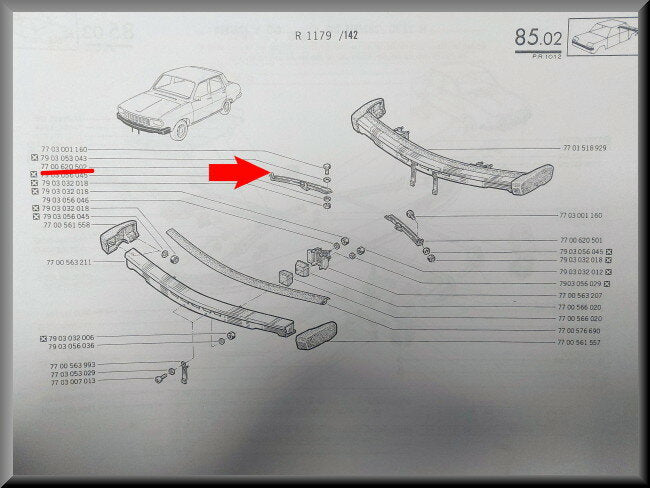 Bumpersteun voorzijde rechts – Renault 12 – OEM 7700620502