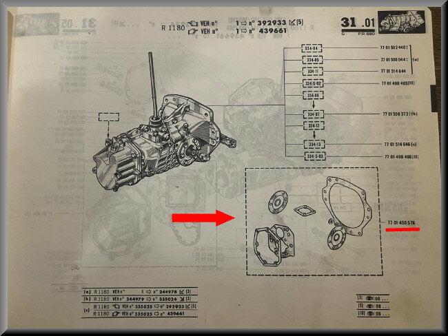 Jeu de joints de boîte de vitesses – Renault 4 - Renault 6 – OEM 77014450576