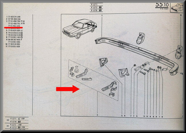 Fixation pare-chocs arrière – Renault 20 - Renault 30 – OEM 7701461229 – NOS