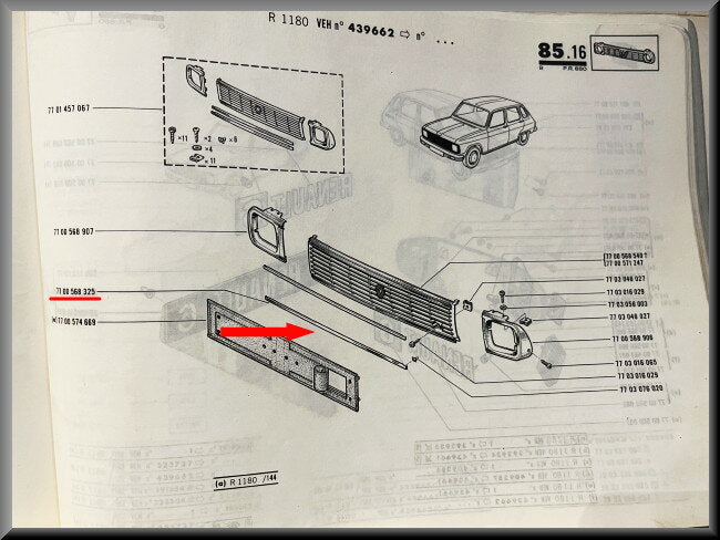 Sierlijst voorzijde – Renault 6 – OEM 7700568325 – NOS