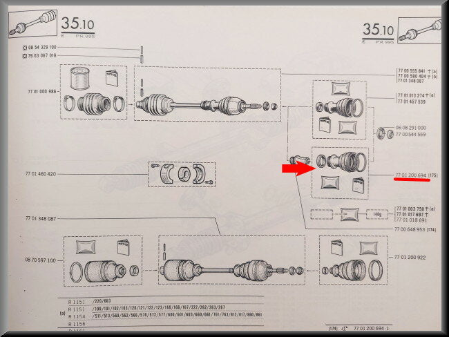 Kit de réparation soufflet d'arbre de transmission – Renault 16 – OEM 7701200694 – NOS