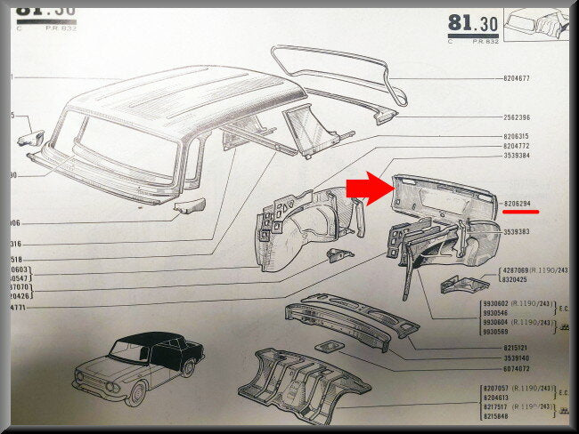 Panneau arrière – Renault 10 – OEM 0820629400 – NOS