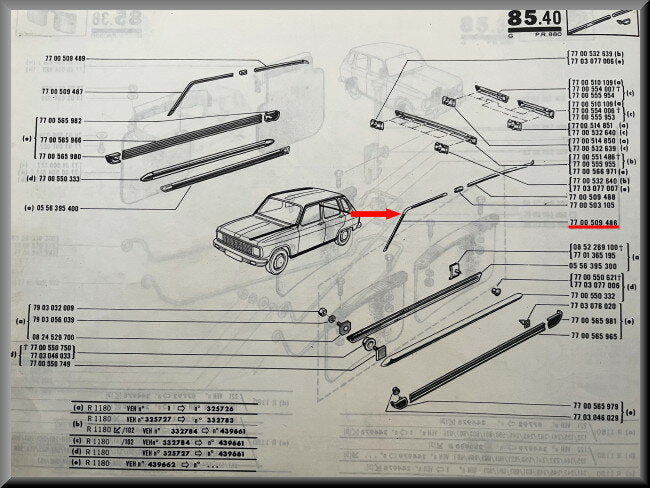Baguette décorative de toit arrière gauche – Renault 6 – OEM 7700509488