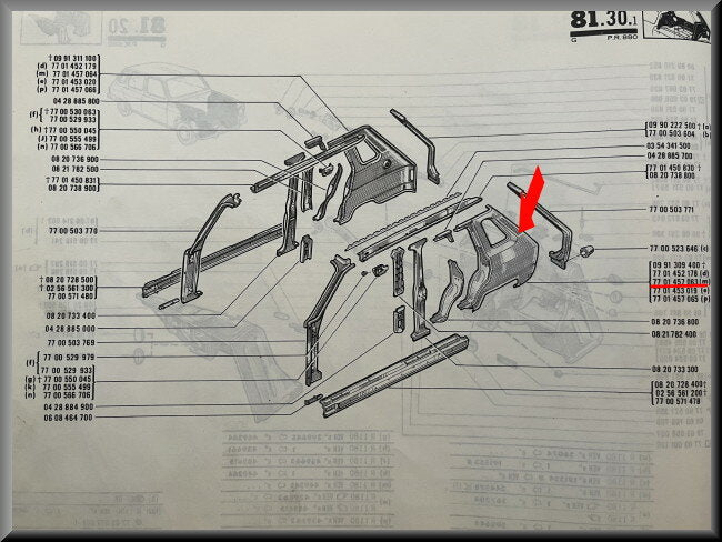Rear wing left with lock plate – Renault 6 – OEM 7701457063 – NOS