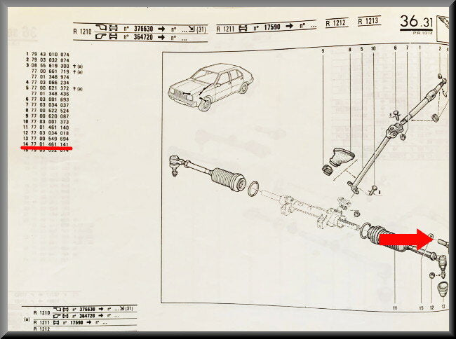 Tige de direction – Renault 14 – OEM 7701464141 – NOS