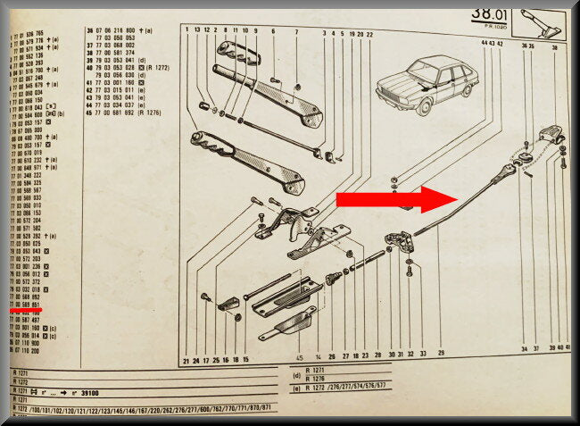 Tirant de frein à main – Renault 20 – Renault 30 – OEM 7700569851 – NOS