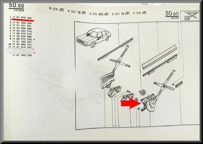 Front left window mechanism – Renault 20 - Renault 30 – OEM 7701018346 – NOS