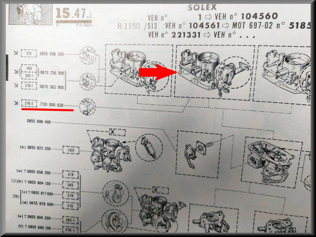 Couvercle carburateur Solex – Renault 16 (R1150) – OEM 7701000638