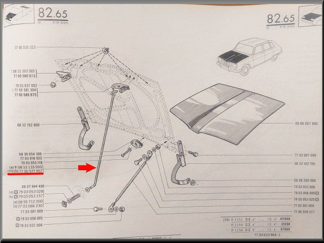 Motorkap steun – Renault 16 – OEM 7700577857
