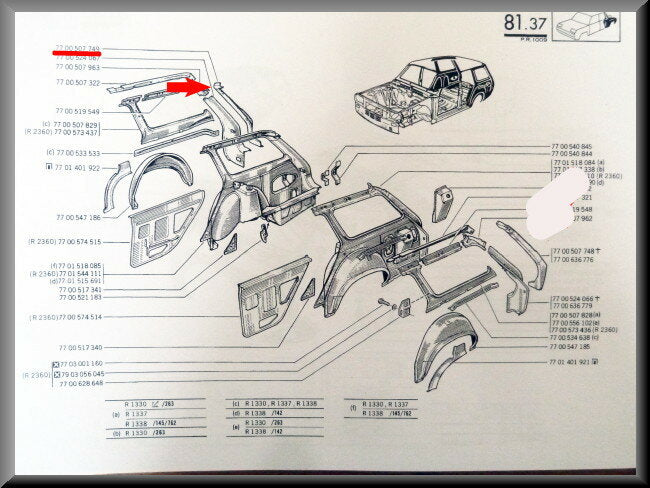Balk achterscherm rechts – Renault 12 Break – OEM 7700547749