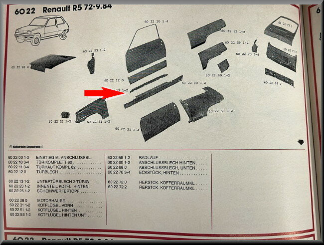 Onderste deurpaneel links – Renault 5 (2 deurs) – OEM 602213 – NOS