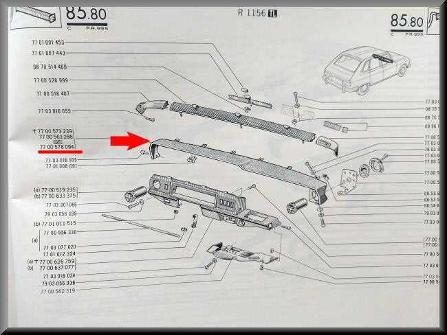 Pièce tableau de bord – Renault 16 TL – OEM 7700536291 / 7700578094