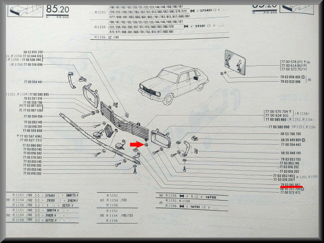 Caoutchouc de calandre – Renault 16 – OEM 7903061002