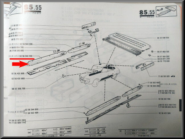 Front right door inner molding stainless steel – Renault 16 – OEM 0256544100