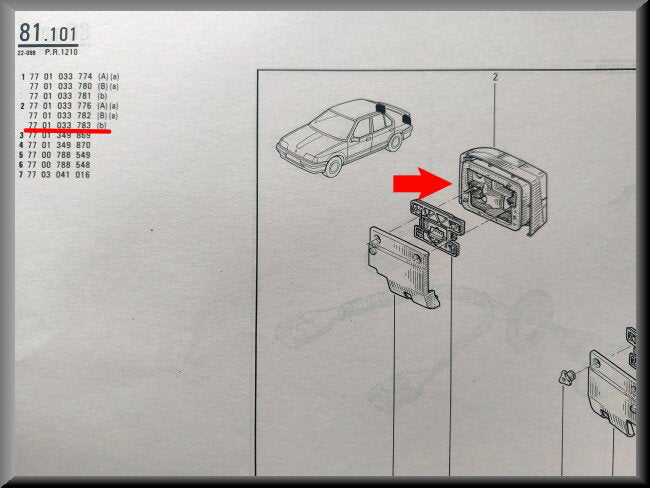 Feu arrière droit – Renault 19 – OEM 7701033783 – NOS