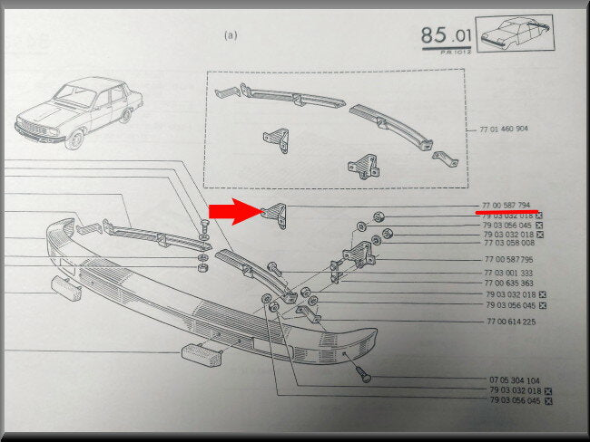 Bumpersteun voorzijde rechts – Renault 12 – OEM 7700587794