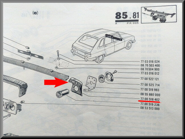 Partie droite du tableau de bord – Renault 16 TS – OEM 7700518402 – Occasion
