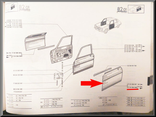 Deurplaat rechts voor – Renault 16 TX – OEM 7701506598