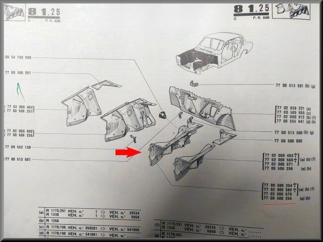 Deel binnenscherm voorzijde links – Renault 12 – OEM 7700506254 – NOS