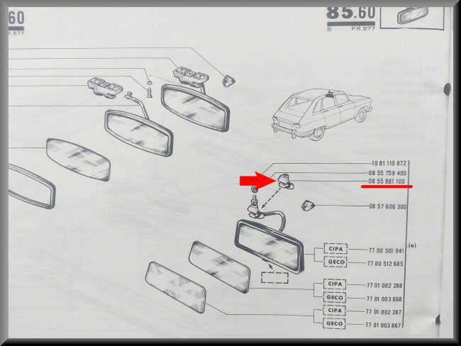 Rearview mirror and sun visor bracket – Renault 16 – OEM 0855881100 – NOS