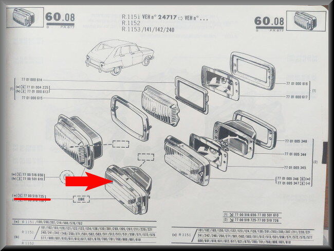 Achteruitrijlamp (geel glas) – Renault 16 TS (1968-1969) – OEM 7700519725