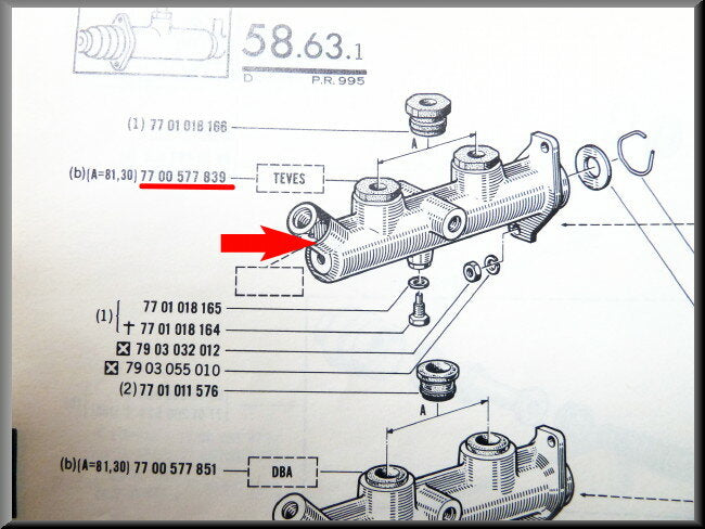Maître-cylindre de frein - Renault 16 – OEM 7700577839 – NOS