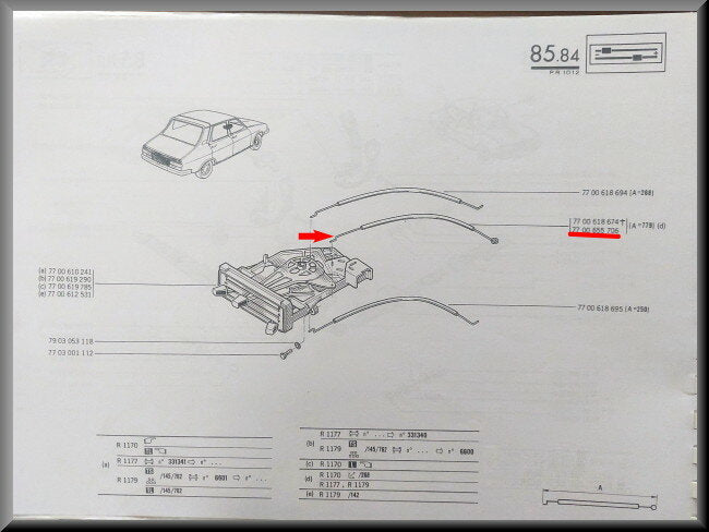 Kachelkraan kabel – Renault 12 – OEM 7700655706 – NOS