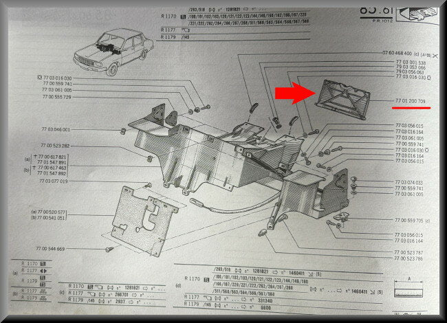 Deksel dashboardkastje – Renault 12 – OEM 7701200709