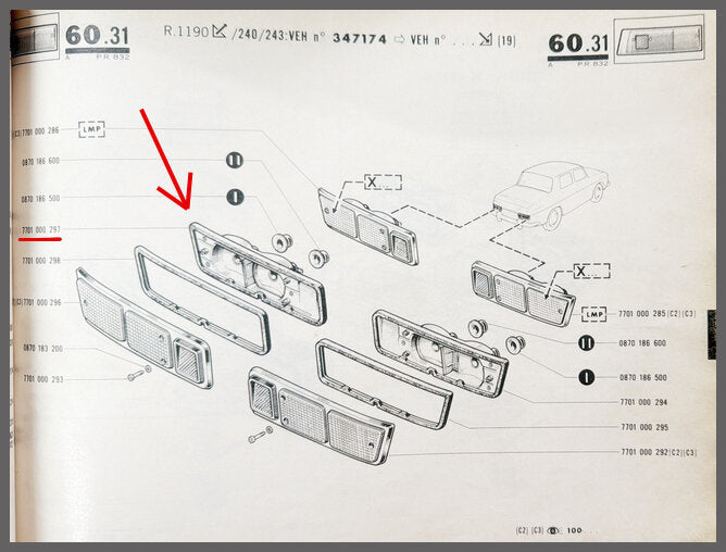 Feu arrière gauche – Renault 10 – OEM 7701000297 – NOS