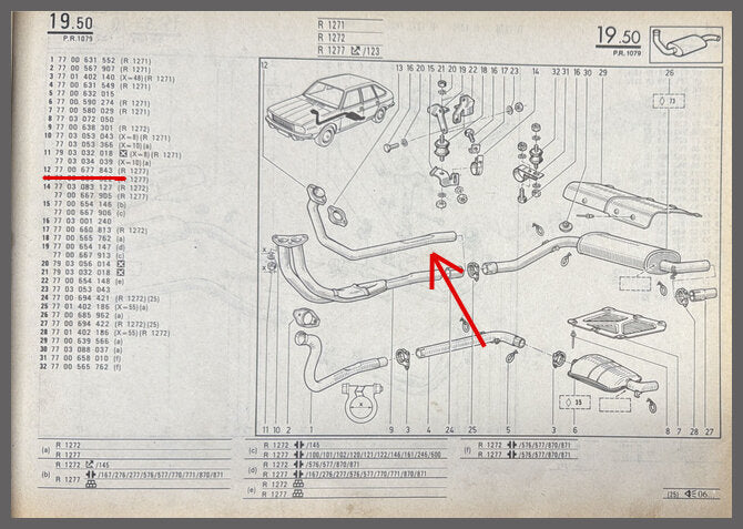 Tuyau d'échappement – Renault 20 – Renault 30 - OEM 7700677843 – NOS