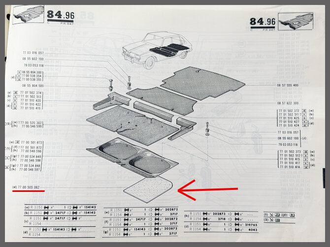 Tapis isolant arrière gauche et droit – Renault 16 – OEM 7700505062 – Occasion