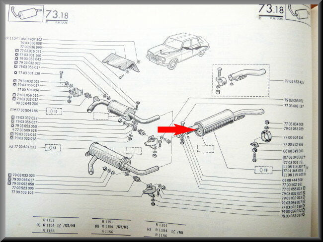 Achterdemper RVS – Renault 16 alle types behalve R16 L (1150) – OEM 7701348078A
