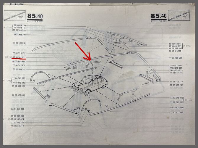 Bord supérieur d'aile arrière droite – Renault 16 – OEM 7700560022 – NOS