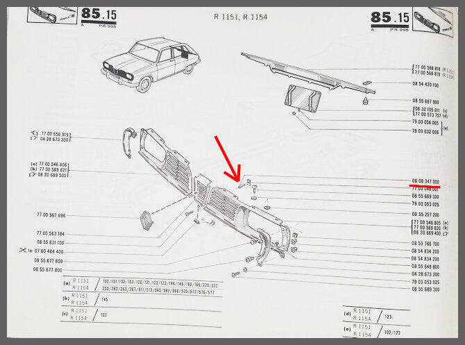 Entretoise de fixation de calandre – Renault 16 – OEM 0608347000 – NOS
