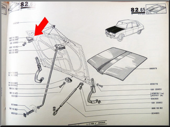 Support de capot droit – Renault 16 – OEM 0833203505