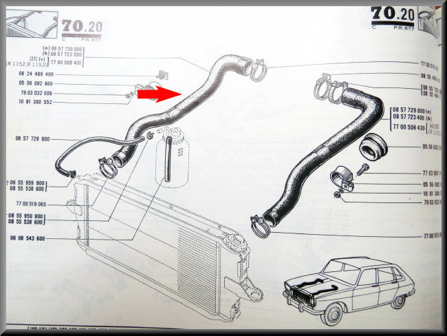 Koelslang rechts – Renault 16 – OEM 7700508431