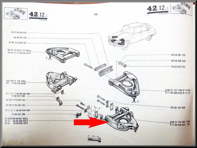 Bras inférieur gauche (Hors: 250,00 € consigne pour échange standard) – Renault 16 – OEM 7700530027